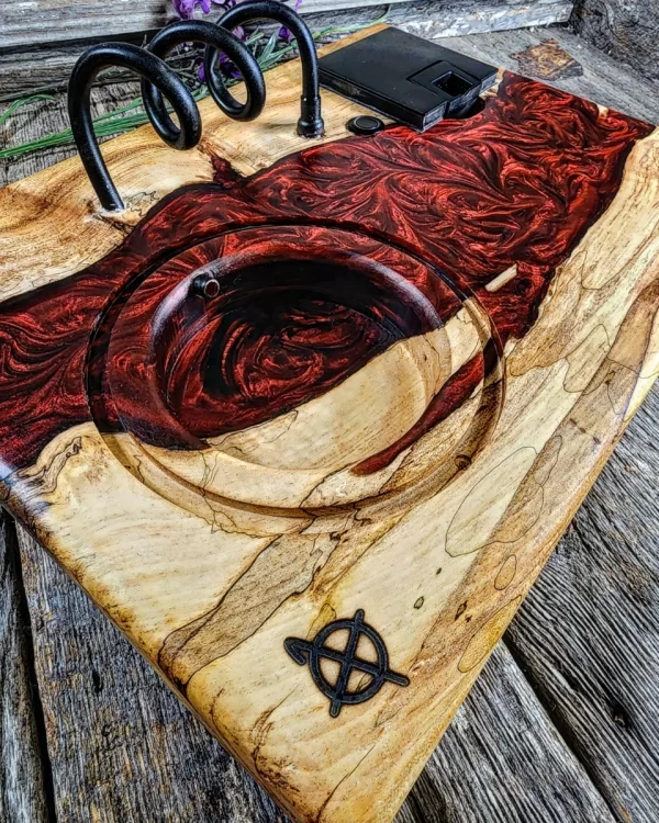 Spalted Maple Infused Grain with Black Textured Hardware and Deep-Red Metallic River - Image 5