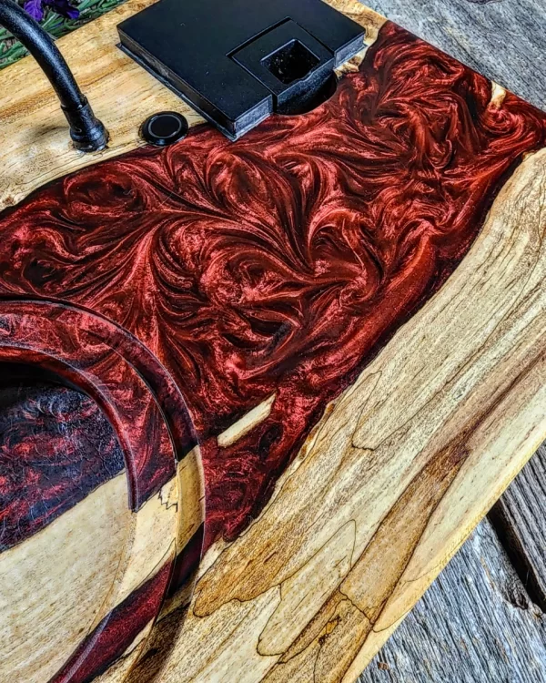 Spalted Maple Infused Grain with Black Textured Hardware and Deep-Red Metallic River - Image 4