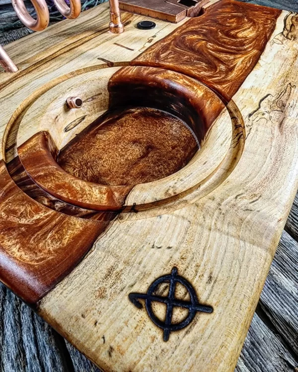 Spalted Maple Infused Grain with Copper Epoxy River and Copper Hardware - Image 2