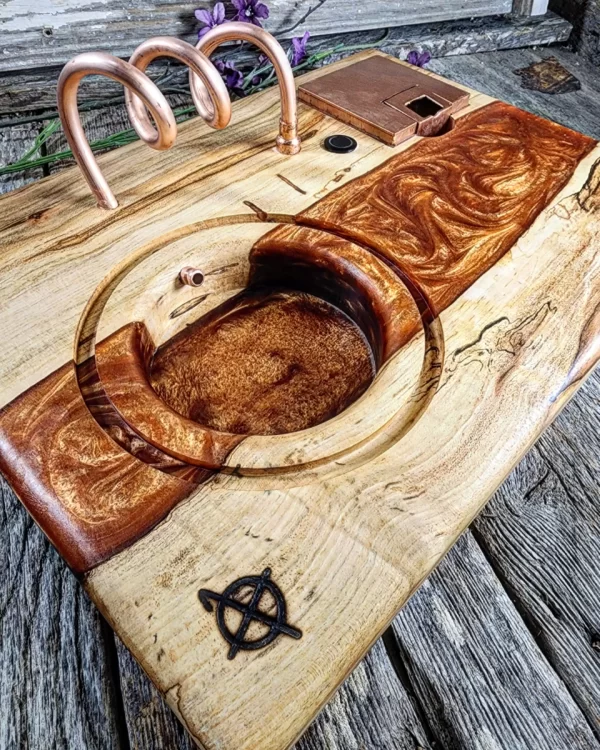 Spalted Maple Infused Grain with Copper Epoxy River and Copper Hardware - Image 3