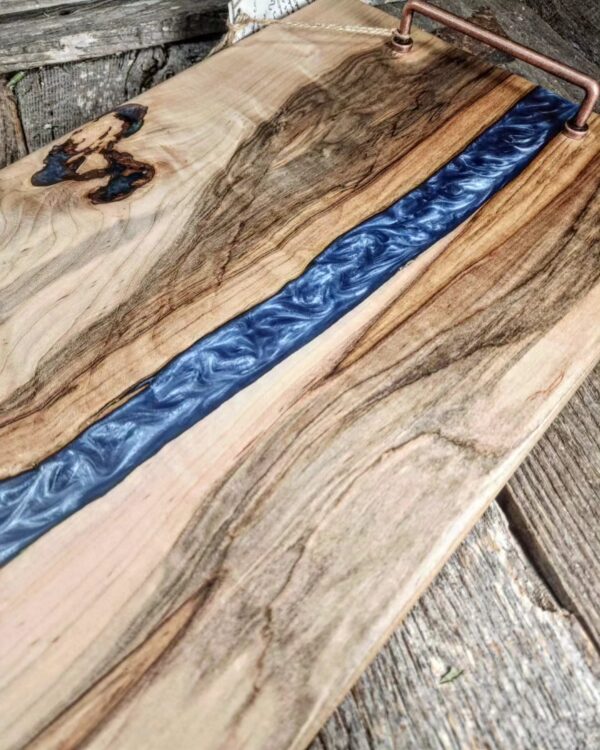 Maple Serving Tray with Blue Epoxy River - Image 3