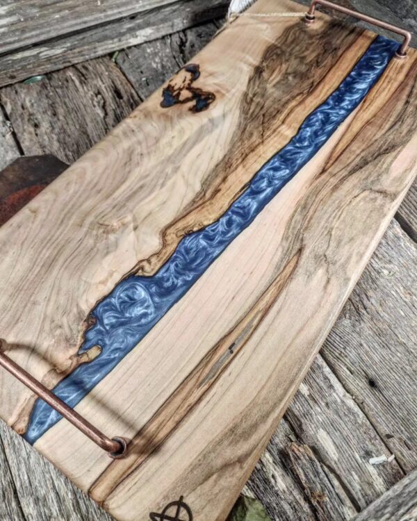 Maple Serving Tray with Blue Epoxy River